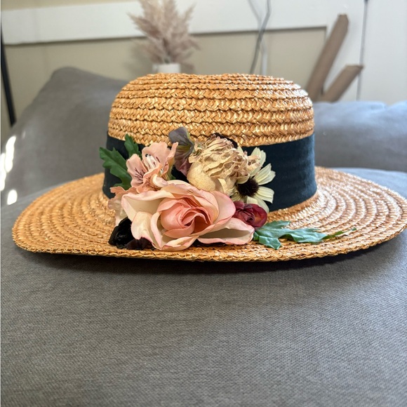 Banana Republic Straw Hat Floral Made in Italy Cottagecore Garden Party Romantic - Picture 2 of 5